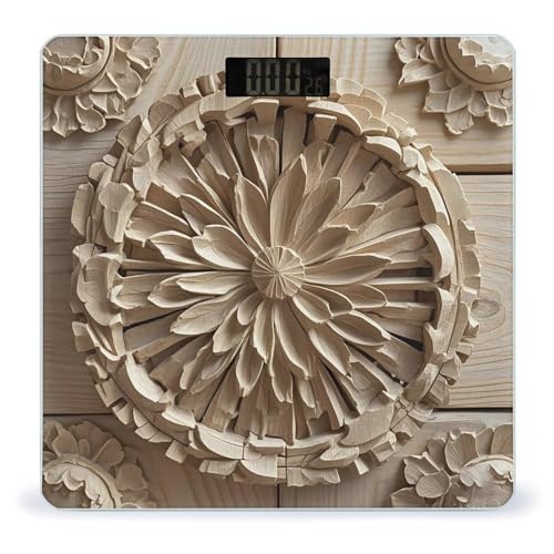 Báscula digital de baño con textura de talla de madera miniatura 1