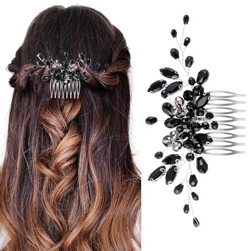 Peina de Boda con Pedrería Negra Elegante para Novia miniatura 1