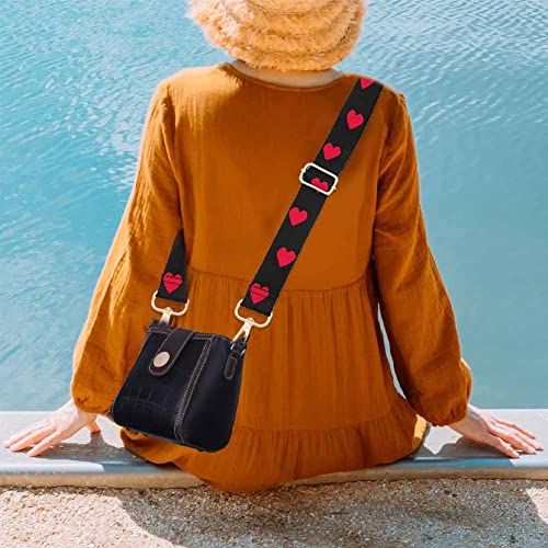 Image of Cross Body Strap for Purse Wide Replacement Adjustable Lightweight Canvas Shoulder Straps Lovely Heart Print Guitar Belts