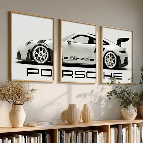 Image of HOMESY Sports Car Framed Posters Gift Items for Boys Room | Wall Decoration for Bedroom Living Room Office Gaming Room Decor | Sports Car Poster with Frame for Wall Decor Set Of 3 Size (10x13 inch, BROWN)