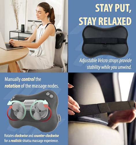 Image of Zyllion Shiatsu Back and Neck Massager with Heat - 3D Electric Kneading Deep Tissue Massage Pillow with 2 Speeds for Muscle Pain Relief, Black, ZMA-34