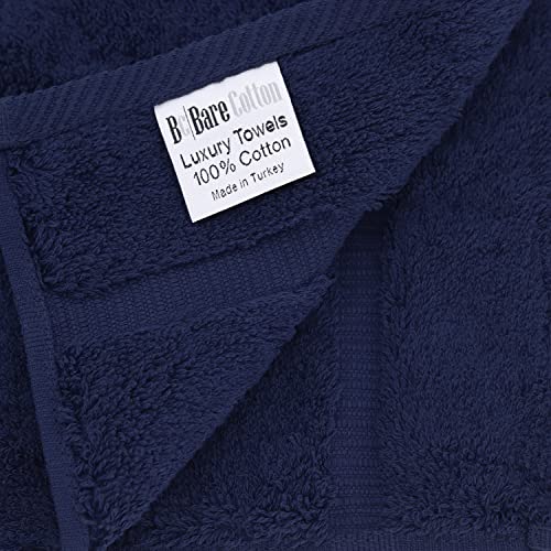 Image of BC BARE COTTON Luxury Hotel & Spa Towel Turkish Cotton Hand Towels - Navy Blue - Dobby Border - Set of 6