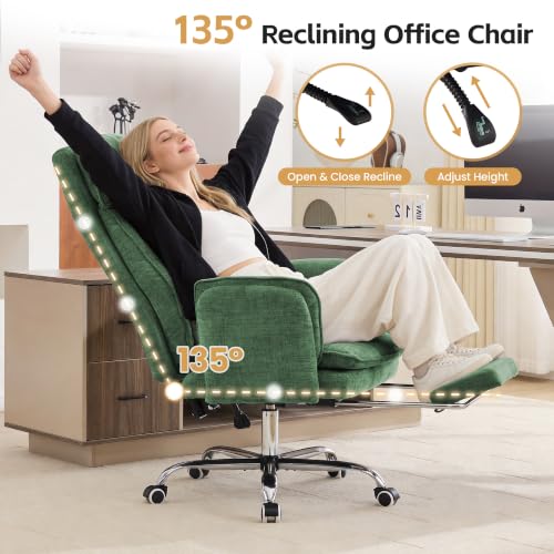 Image of Big and Tall Office Chair, Flip Armrest & Footrest for Pets, Navy Green | Executive Ergonomic Criss Cross Chair, Reclining High Back Desk Chair, Leather Swivel Computer Chair with Lumber Pillow