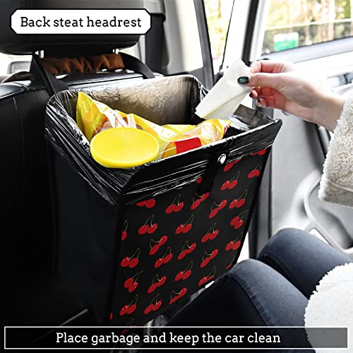 Image of Red Cherry Car Trash Can, Foldable Hanging Car Trash Bag, Small Waterproof Car Accessories Garbage Bin