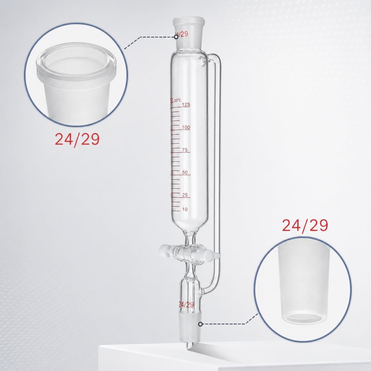 Embudo Goteo Graduado Igualación Presión Válvula PTFE Lab-2000mL 24/29#