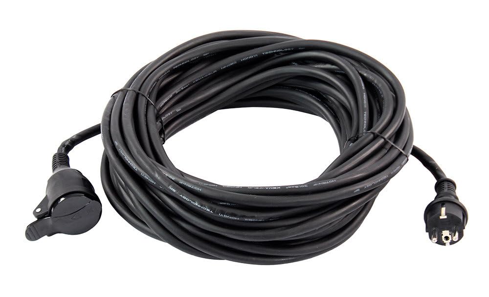 Plugger Rallonge Prolongateur électrique Professionnel étanche IP44, Longueur 20m, Noir. 16A Section 3G 1.5mm². Utilisation en extérieur ou intérieur. Bouchon de Protection. Qualité Professionnelle.