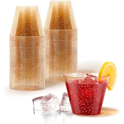 9oz Gold Glitter Plastic Cups Cover