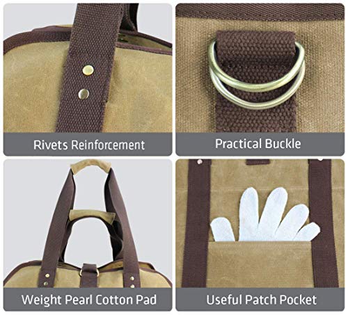 MyFirePlaceDirect Waxed Canvas Log Carrier Tote Bag, Extra Large Durable Firewood Holder with Handles and Shoulder Strap, Heavy Duty Wood Carrying Bag for Fireplaces & Wood Stoves - Thumbnail 4