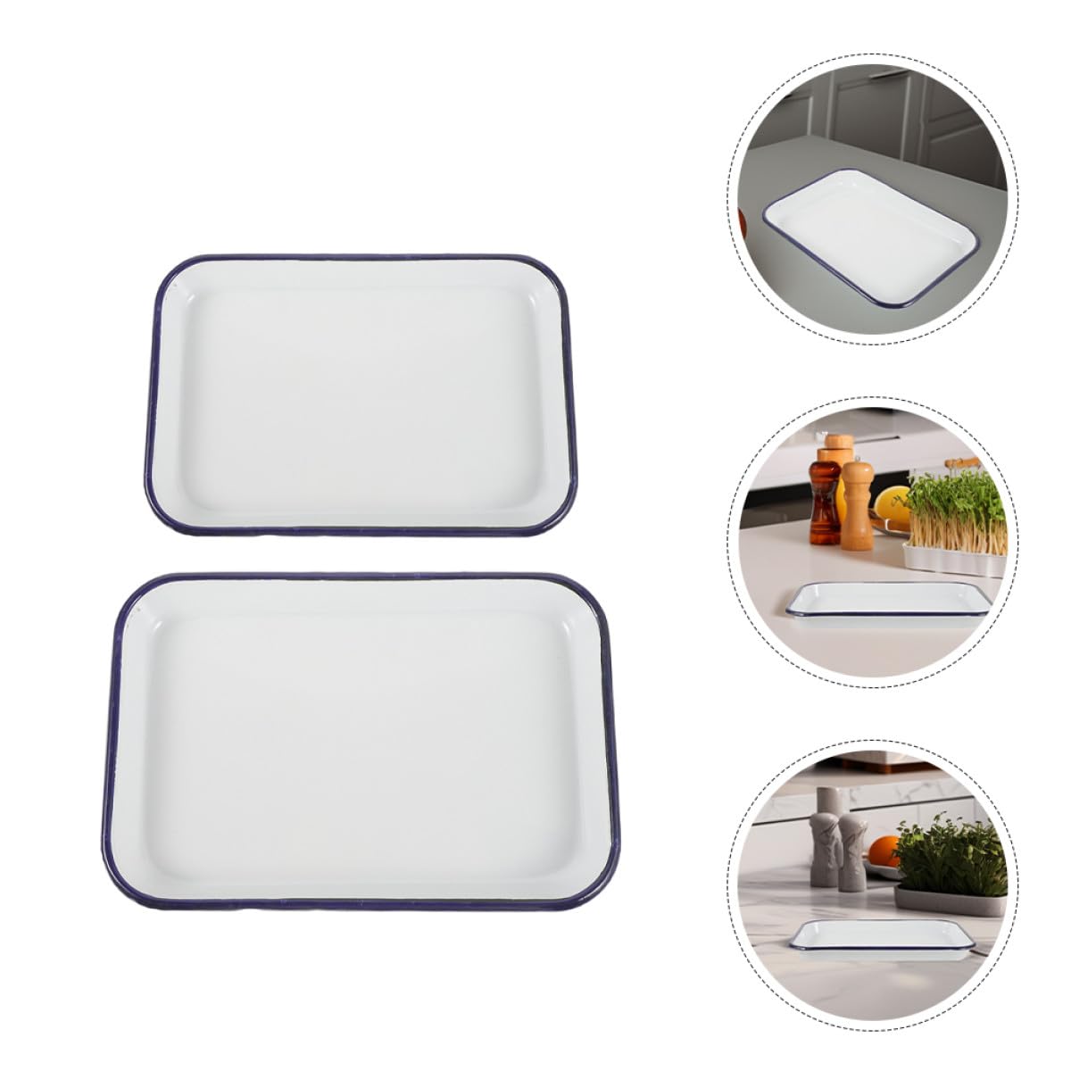 Cabilock 2 Bandejas Rectangulares Esmaltadas Multifuncionales Fáciles de Limpiar para Hornear Resistentes para Cocina y Repostería, Aptas para Horno y Uso Diario