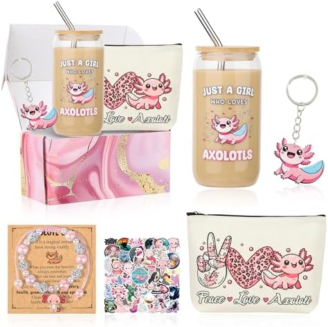 Axolotl Gifts for Girls 7pcs Birthday Gift Basket for Axolotls Lovers Daughter Granddaughter Niece