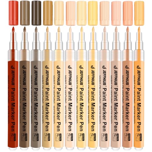 JEFFNIUB Lot de 12 stylos de peinture acrylique, pointe fine de 0,7 mm, marqueurs permanents en acrylique pour peinture sur roches, verre, tissu, bois, céramique, toile, carrelage