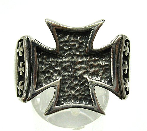 Bague chevalier croix argent massif 925 lourd anti-usure durable R001306