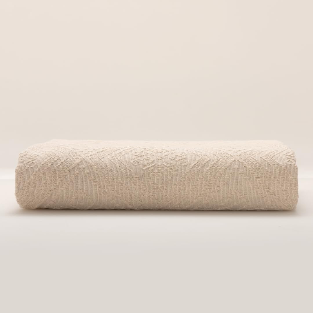 Colcha Beige Donna con Diseño Geométrico - 100% Algodón - Colcha para Cama de 200x200 de 280x270 cm - Estilo Moderno y Confort Diario - Hecha en Portugal