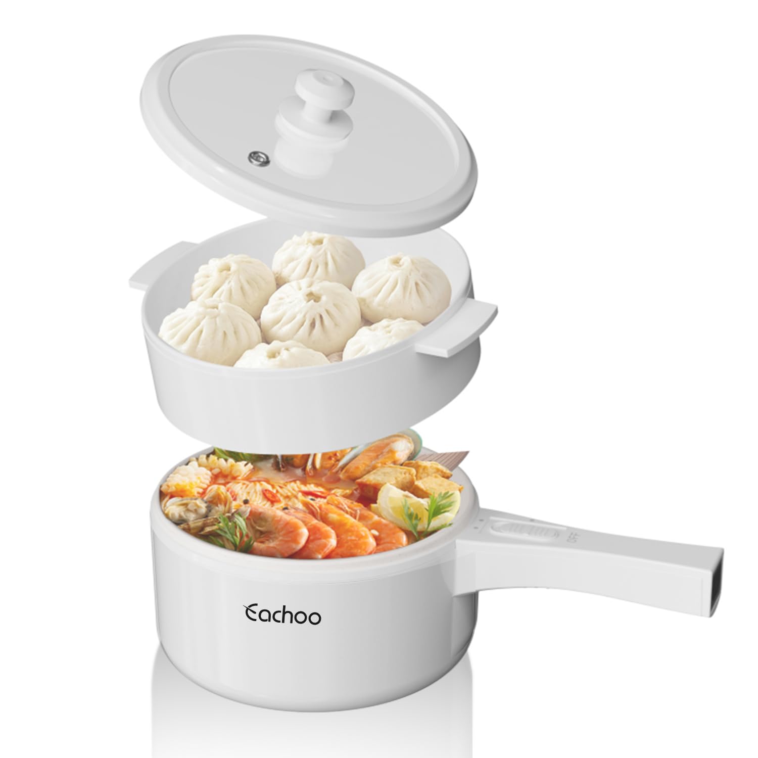 1 5L Electric Hot Pot with Steamer Ceramic Non-Stick Portable Travel Cooker for Ramen Steak Fried Rice Soup