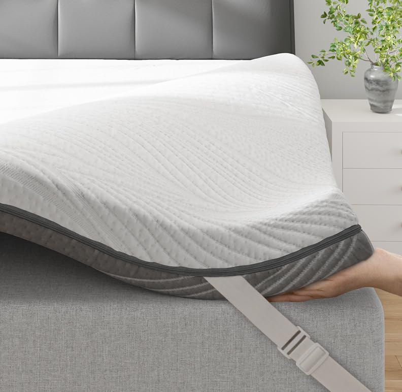 Enhomee Memory Foam Mattress Topper, 3 Inch King Mattress Topper with Cooling Gel and Washable Tencel Cover for Master Bedroom, Soft & Pressure Relief