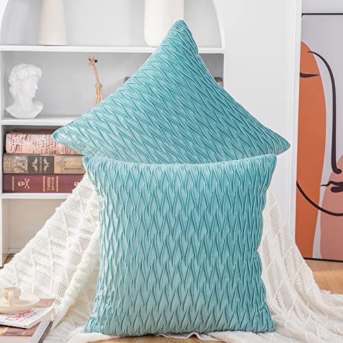 Madizz Juego de 2 Terciopelo Decorativo Funda de cojíns Lujo Estilo Fundas de Almohada para el sofá Dormitorio Turquesa Cuadrado 55 x 55 cm