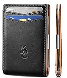 KEMISANT Mens Wallet, Slim Front Pocket Wallet Genuine Leather 11 Cards RFID Blocking