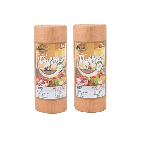 DAFFODIL Non Woven Reusable Kitchen Towel Roll - Pack of 2 (80 Pulls Per Roll, 240 Sheets) Fine Quality