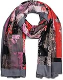 styleBREAKER Damen Schal mit abstraktem Pinselstrich Muster und Fransen, Stola, Tuch 01017106, Farbe:Grau-Rosa-Rot