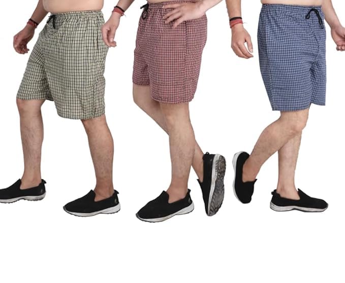 Men's Checkered Cotton Shorts, Pack of 3, Multicolour, Drawstring Waist, Casual Wear-picture-18