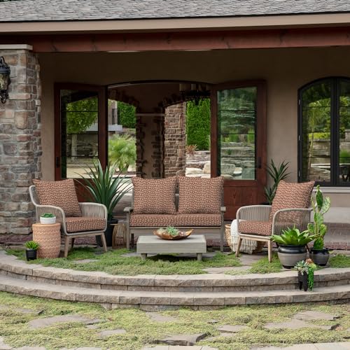 Image of Arden Deep Seat Outdoor Chair Cushion Set, 24 in x 24 in, Weather-Proof, Rain-Proof, Fade Resistant Patio Cushion Set for Chair, Sofa, and Couch Rust Red Brushed Texture
