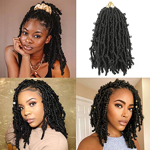 6 Packs Butterfly Locs Crochet Hair 12 inch Short Distressed Faux Locs Crochet Hair Pre-twisted Butterfly Bob Locs Braids Hair Easy Install (6 Packs, 1B#)