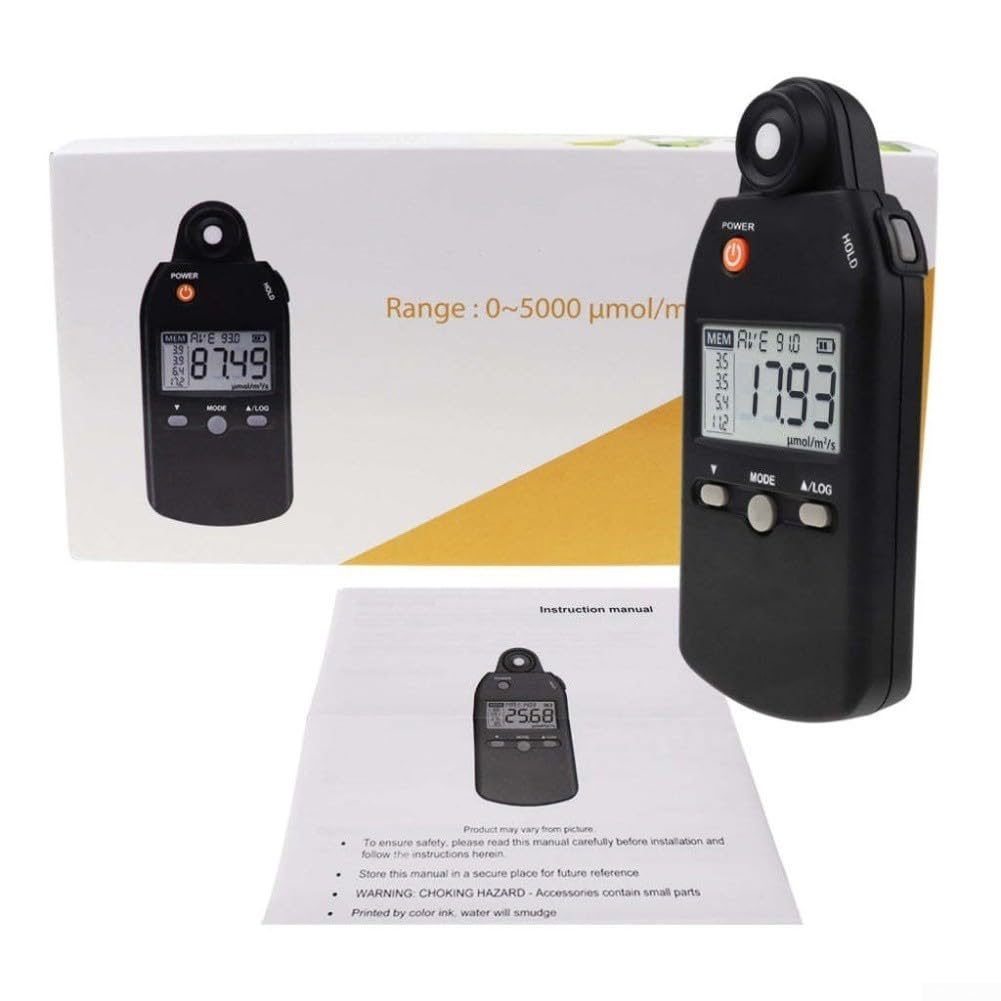 Tragbares PAR-Messgerät 0-5000 μmol Pflanzenlicht | PPFD Bereich 0-5000, für ideal für Pflanzenwachstum, Grow Box, Gewächshaus, präzise Photosynthese-Daten
