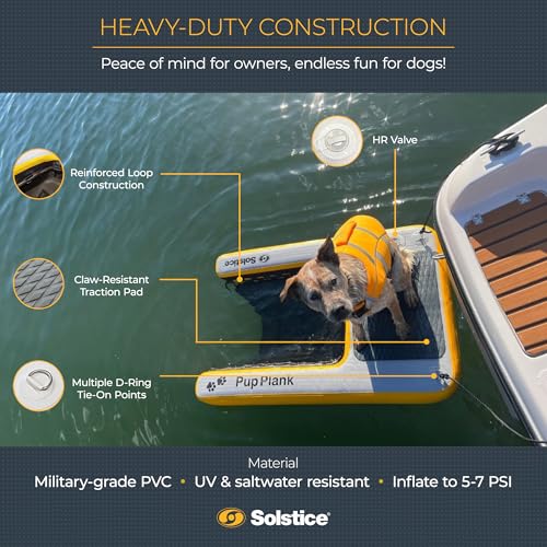 SOLSTICE Inflatable Pup Plank, Dog Water Ramp for Boats and Docks, XL, 200 lb Capacity - Floating Platform for Pets for Lake, River, Beach & Swimming Pool, Includes Pump, Patent-Protected Design