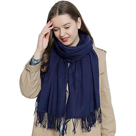 Large women's winter scarf 72.8 x 25.6" - 185 x 65 cm soft and warm in unicolor - dark blue Cover