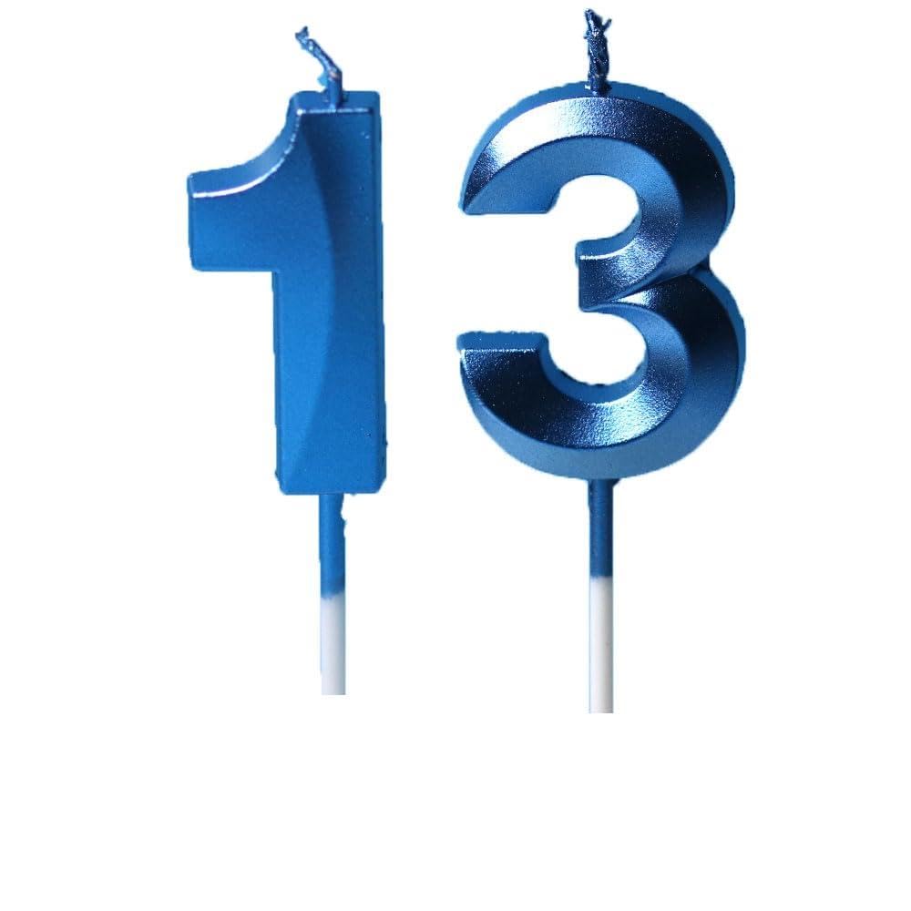 Xueliyun Blue 13Th Birthday Candles Number 13 Happy Birthday Candles Cake Topper Decorations For Children Birthday Party For 3D Designed Wedding Anniversary Party Wedding Anniversary Celebration Supply
