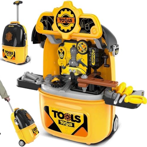 BAKAJI Trolley Banco da Lavoro Giocattolo per Bambini, Valigia Playset