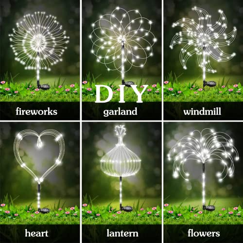 NMM Luces Solares de Fuegos Artificiales, 2 Pack 120 LED Impermeable al Aire Libre 2 Modos de Iluminación Solar de Jardín Para el Césped, Patio, Decoración (Blanco) - imagen 7