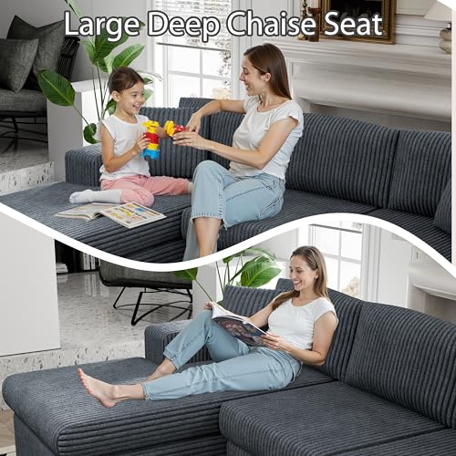 Shintenchi 105" Modular Sectional Sofa, Boneless L Shaped Couch with Deep Seat, Cloud Foam Couch with Oversized Chaise, Plush Cordurory Sofa No Assembly Needed for Living Room, Dark Gray - Image 6