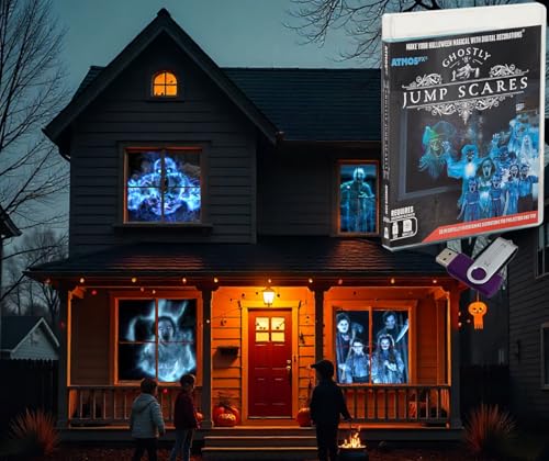 AtmosFX Ghostly Jump Scares Halloween Digital Decoration on USB Includes 8 Atmosfx Video Effects for Hallloween