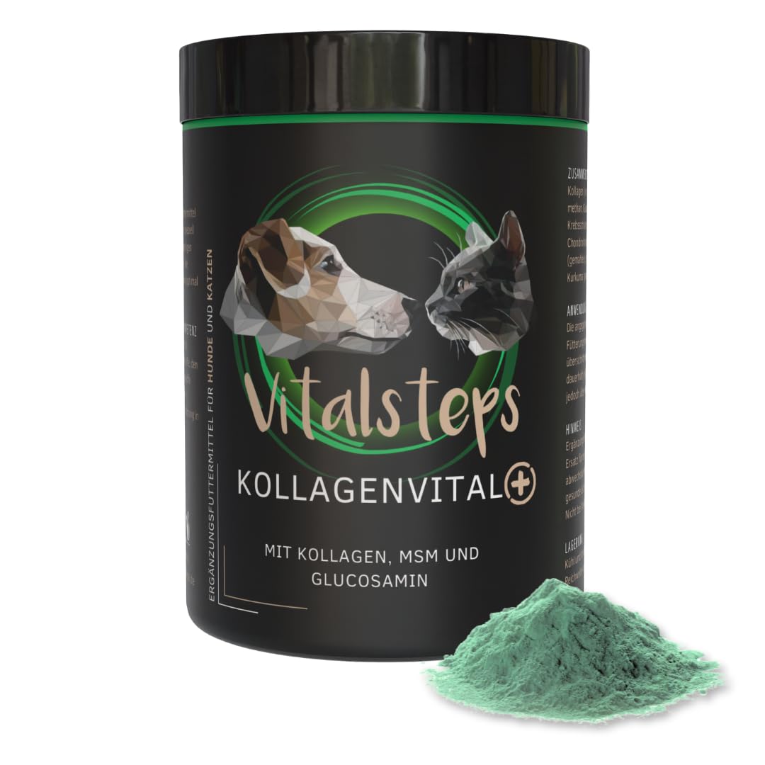 KollagenVital+ 500g | Kollagen MSM Glucosamin Chlorella Chondroitin Hagebutte Brennnessel Curcuma - Hund u. Katze