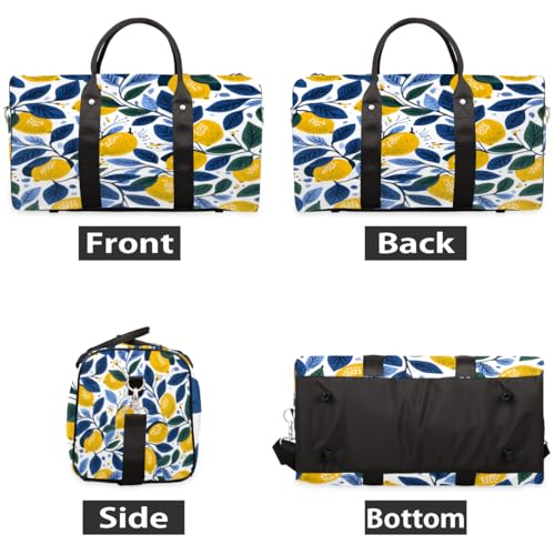 Lemon Travel Duffle Bag, Sports Gym Bags for Women Men, Carry On Weekender Overnight Bag, Lemon Workout Hospital Airplane Trips Bag2