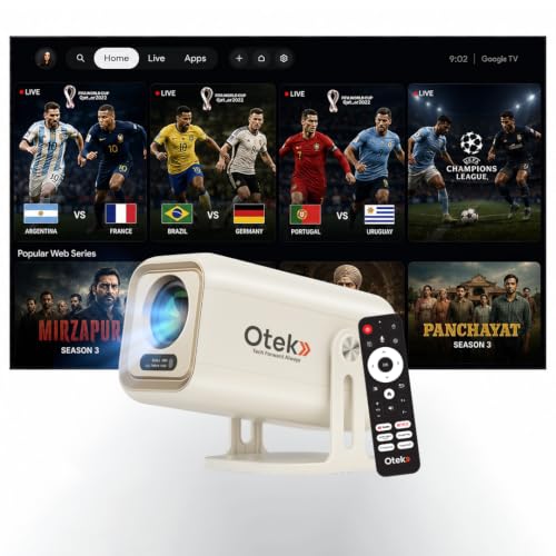 Image of OTEK PIXA1000 Smart Projector, 7000 Lumens, Android 13 ATV, 1080P Full HD, Auto Focus & Keystone, WiFi & BT 5, 150 inch Display
