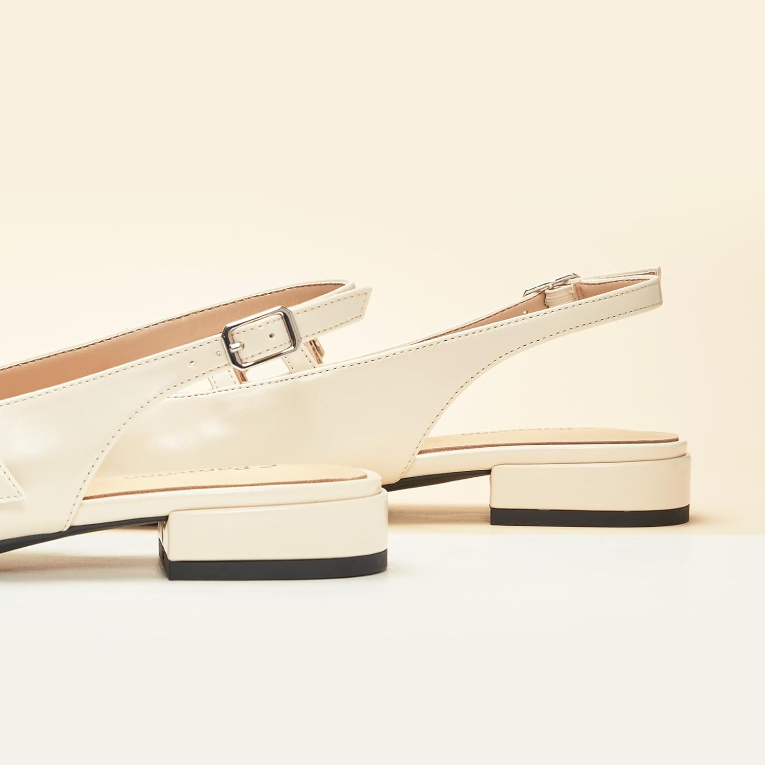 C.Paravano Women's Slingback Flats | Square Toe Flats | Adjustable Ankle Strap Shoes | Slip On Dress Shoes for Daily Wear(Size 10.5,White) - Image 5
