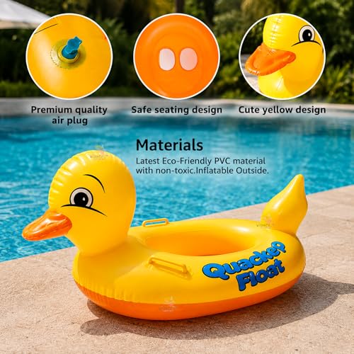 Image of Koochie-Koo Duck Swimming Tube for Kids Inflatable Baby Float Ring for Pool & Beach, PVC Swim Tube with Safe Seat, Handle & Leak-Proof Design for Toddlers Boys Girls