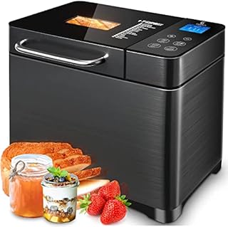 EONBON 17-in-1 Stainless Steel Bread Maker-Dual Heaters, 710W 2Lb Large Bread Maker Machines-Gluten-Free, Dough Maker, Jam,Yogurt PROG, Nut Dispenser,Ceramic Pan&Touch Panel,3 Crusts Color, Recipes