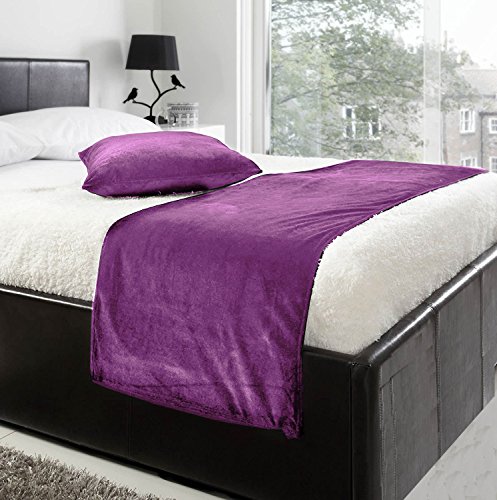 Us Bedding Luxury Velvet Bed Runner Set | Scarf | Throw | With 2 Cushion Cover For All Bed Sizes (Purple, King- 19.6X94.4 Inch) #TOP12