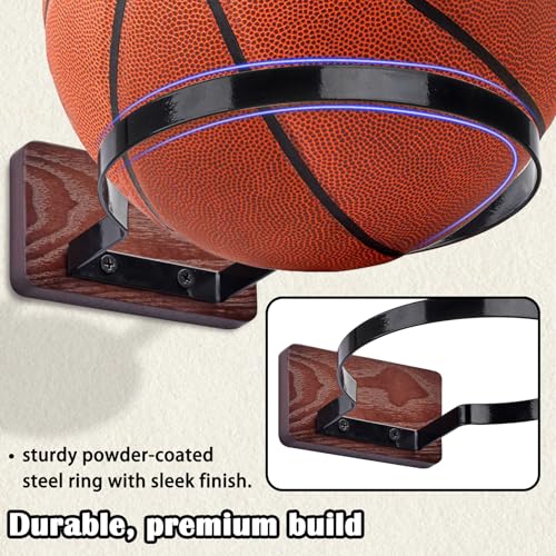 Basketball Holder Wall Mount, Solid Wood Ball Storage Wall Decorations for Basketball, Football, Soccer, Volleyball Collection, Stylish Basketball Rack Display for Home Decor (Beech Wood-4 Packs) by Lauvee - Used condition - Image 7