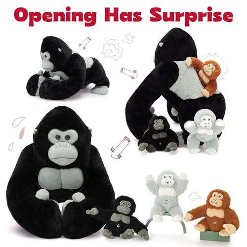 Image of MaoGoLan Giant Gorilla Stuffed Animals - 19.6 inch Large Plush Gorilla with Babies, Soft and Cuddly Companion Toy Gifts for Kids