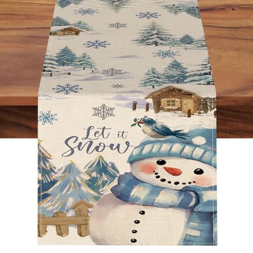 Croar Winter Snowman Dining Table Runner, Let It Snow Pine