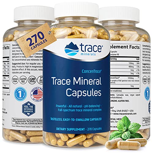 Trace Minerals | Low-Sodium ConcenTrace Capsules | Daily Magnesium and Potassium Supplement, Full Spectrum Electrolytes | Certified Vegan, Non GMO, Gluten Free | 270 Capsules