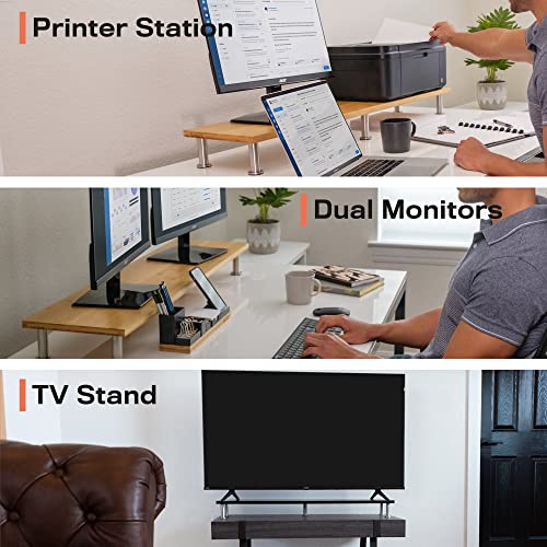 Dual Monitor Stand For 2 Monitors, Large Monitor Riser Made With Solid Bamboo, Perfect Desk Shelf Organizer For Desktop, 42 Inch Wood Platform For Computer Screens, Laptop Or Tv, Natural #TOP4