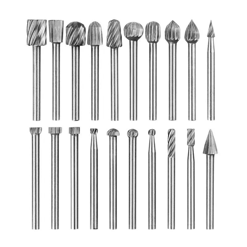 Juego de 20 fresas giratorias, carburo de tungsteno HSS, 3 mm, varillas de carburo para Dremel, mini herramientas giratorias, grabado de madera, metal de plástico, pulido pulido, taladrado de corte