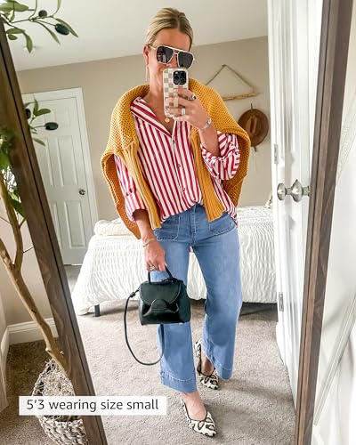 luvamia Wide Leg Jeans for Women Trendy High Waisted Flare Jeans Cropped Denim Pants Stretchy Baggy with Patch Pockets High Rise Wide Leg Jeans for Women's Stretch Jeans Medium Blue Size 4 Size 6