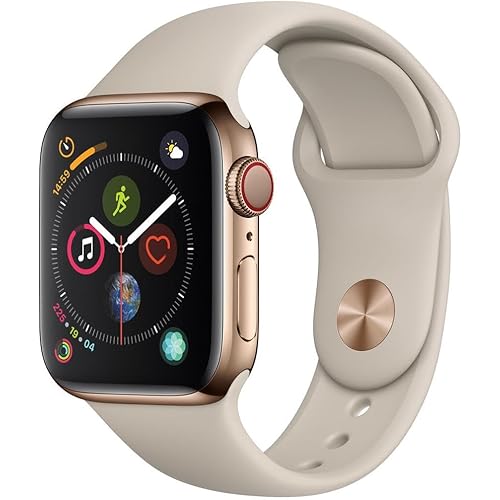 Apple Watch Series 4 (GPS + Cellular, 40MM) - Gold Stainless Steel Case with Stone Sport Band (Renewed)