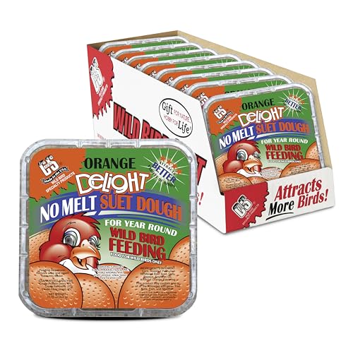 Image of C&S Orange Delight No Melt Suet Dough, Suet Cakes for Wild Birds Including Robins, Blue Jays, Bluebirds, Tanagers, Thrushes and More, 8 Pack
